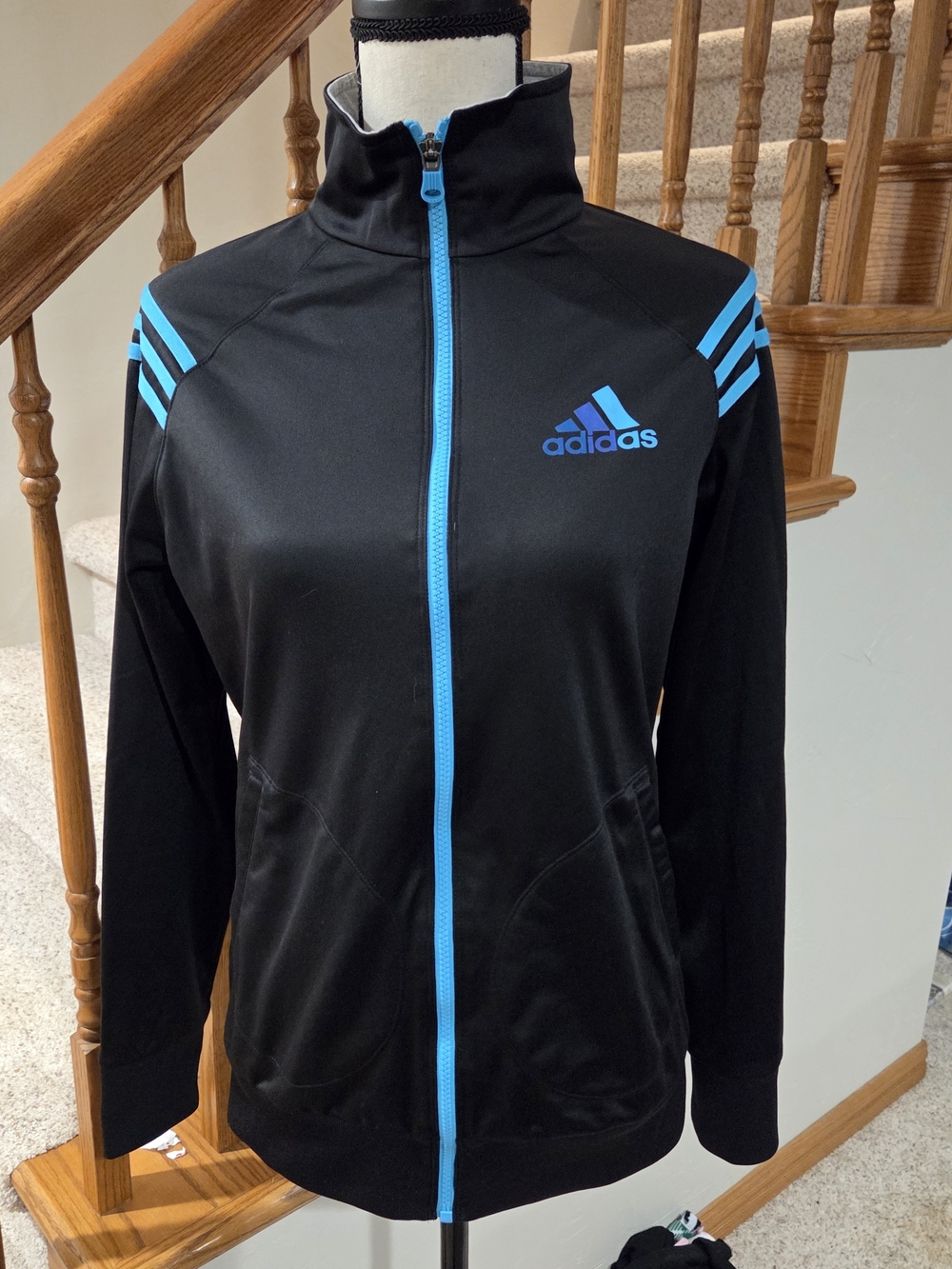 adidas Black Track Jacket with Bright Blue Trim